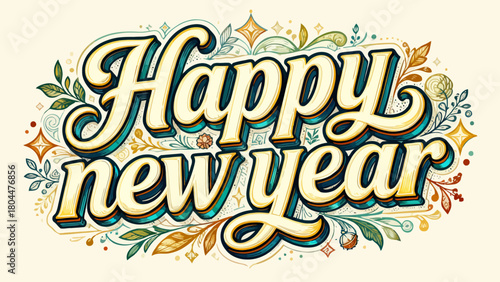 Creative art font "happy new year", font design, hand-drawn vector illustration