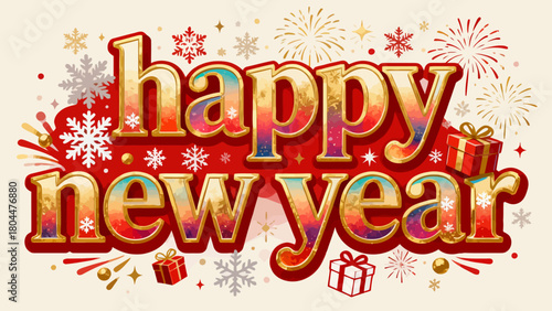 Creative art font "happy new year", font design, hand-drawn vector illustration