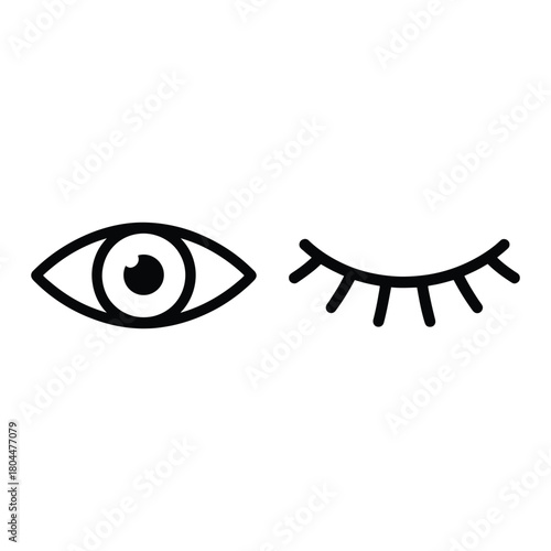 Vector Icons of Open and Closed Eyes. Minimalist Black and White Symbols. Vision, Awareness, and Rest icon. vector illustration