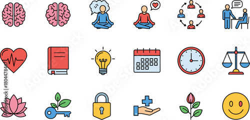 Mental health and personal growth icon collection.
