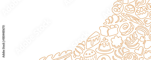 Bakery template. Bread, croissant, cake. Line set