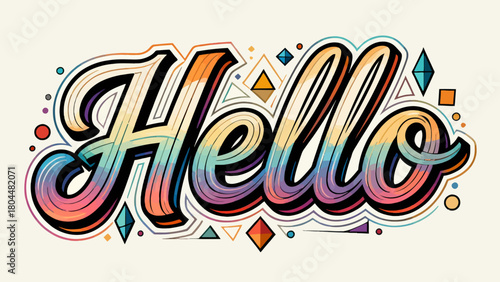 Creative art font "hello", font graphic design, hand-drawn vector illustration