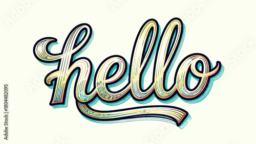 Creative art font "hello", font graphic design, hand-drawn vector illustration