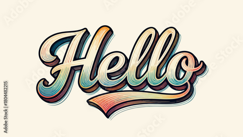 Creative art font "hello", font graphic design, hand-drawn vector illustration