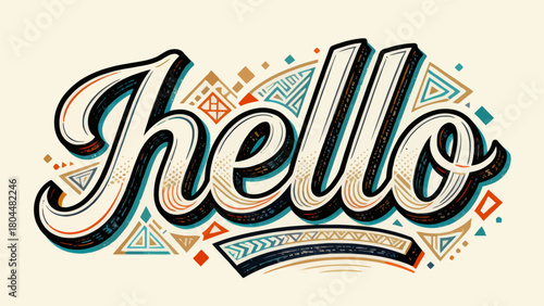 Creative art font "hello", font graphic design, hand-drawn vector illustration