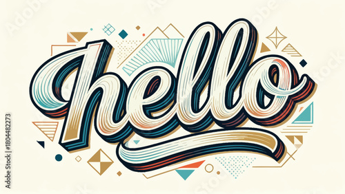 Creative art font "hello", font graphic design, hand-drawn vector illustration