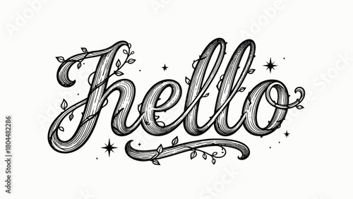 Creative art font "hello", font graphic design, hand-drawn vector illustration