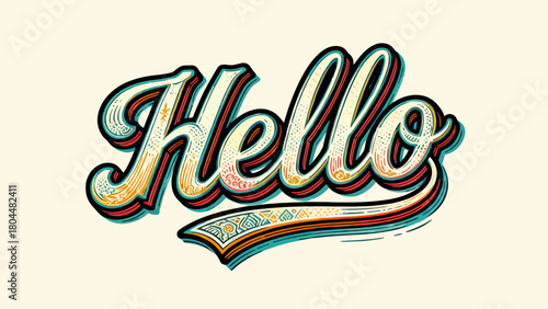 Creative art font "hello", font graphic design, hand-drawn vector illustration