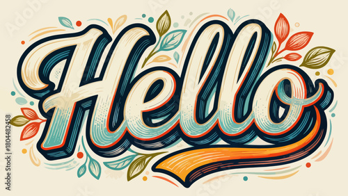 Creative art font "hello", font graphic design, hand-drawn vector illustration