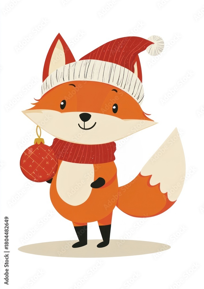 Obraz premium Cute fox wearing winter outfit illustration christmas ornament.