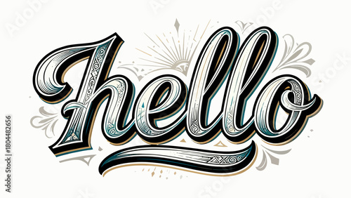 Creative art font "hello", font graphic design, hand-drawn vector illustration