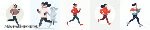 vector of a woman jogging in winter