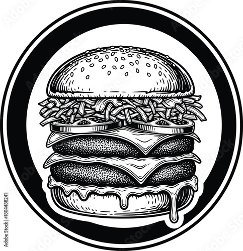 Delicious double cheeseburger drawing vector illustration food design eps silhouette