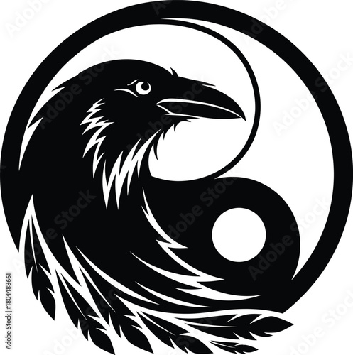 Black raven yin yang symbol vector illustration design for logo tattoo eps silhouette