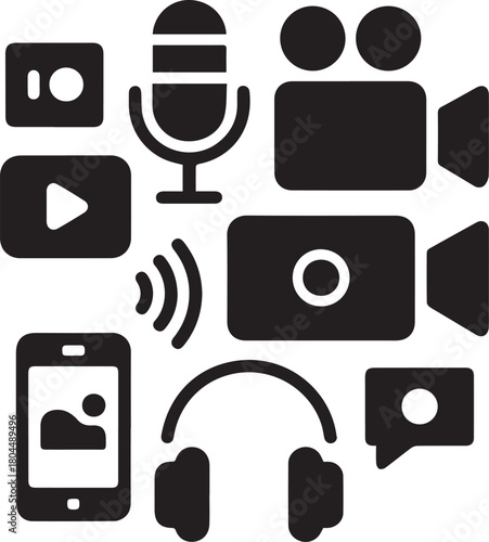 PrContent Creation and Media Production Icon Setint