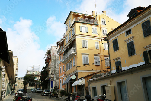 Fototapeta Naklejka Na Ścianę i Meble -  Kerkyra downtown classical Greek old houses buildings architecture of Greece Corfu island. 