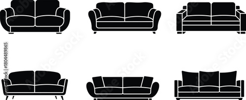 Sofa silhouette collection, modern and classic furniture vector, couch design icons, interior decor illustration, living room style, cad drawing flat vector illustration