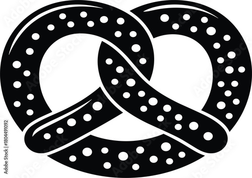 Pretzel black and white silhouette icon vector illustration, salty baked dough food graphic, German Bavarian snack symbol design element