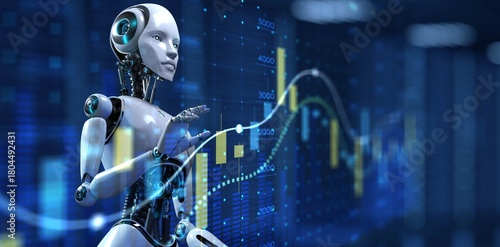 AI-Assisted Market Analysis and Data Visualization. 3d render.