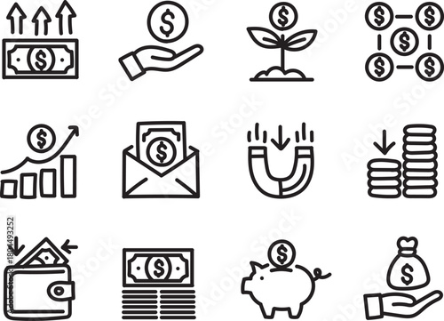 Financial Growth & Money Management Icons for Investment and Savings