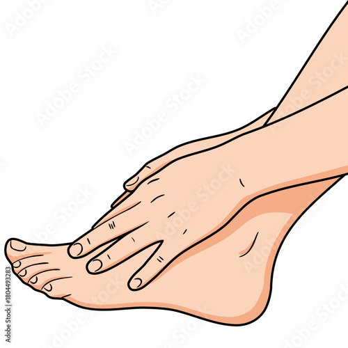 massag own foot. Self care for tired feet. Foot care concept for well being.