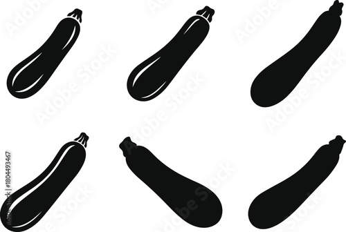 Minimalist black zucchini summer vegetable silhouette vector icon set