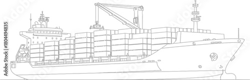 Container ship illustration line art maritime transport cargo vessel eps silhouette