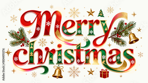 Creative art font "merry christmas", font graphic design, festive atmosphere font, hand-drawn vector illustration