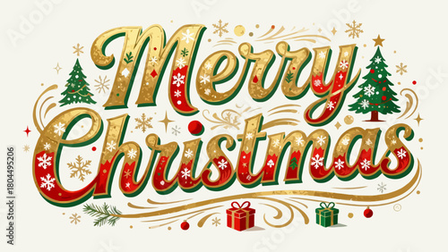 Creative art font "merry christmas", font graphic design, festive atmosphere font, hand-drawn vector illustration