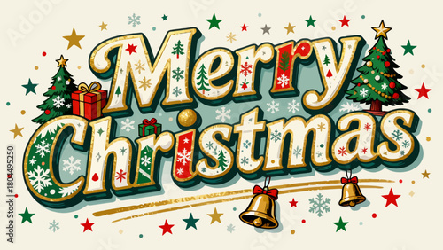 Creative art font "merry christmas", font graphic design, festive atmosphere font, hand-drawn vector illustration