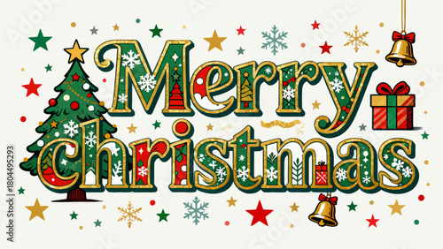 Creative art font "merry christmas", font graphic design, festive atmosphere font, hand-drawn vector illustration