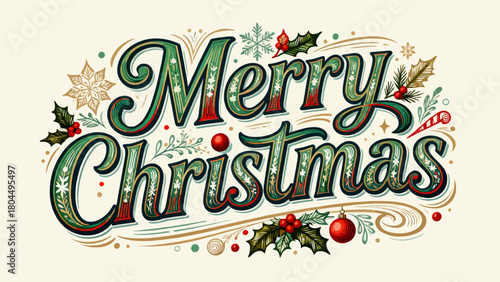 Creative art font "merry christmas", font graphic design, festive atmosphere font, hand-drawn vector illustration