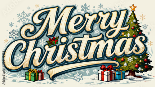 Creative art font "merry christmas", font graphic design, festive atmosphere font, hand-drawn vector illustration