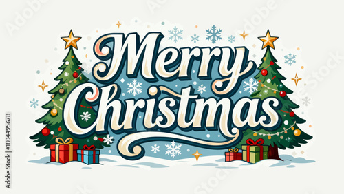 Creative art font "merry christmas", font graphic design, festive atmosphere font, hand-drawn vector illustration