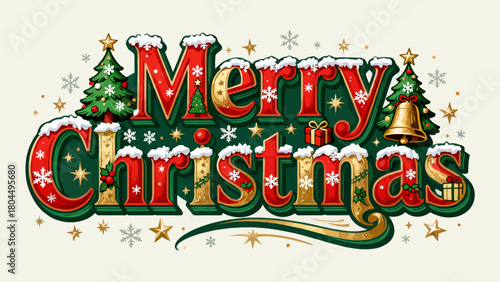 Creative art font "merry christmas", font graphic design, festive atmosphere font, hand-drawn vector illustration