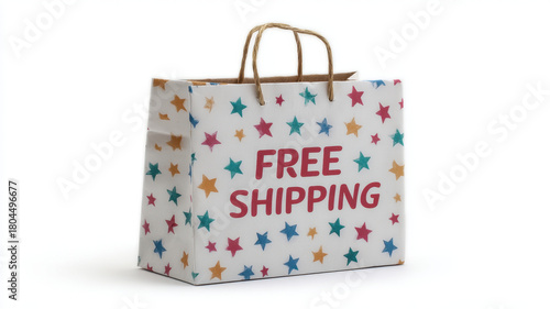 Free Shipping 3D Banner Concept, Free shipping 3d banner clipart icon shopping bag with star pattern delivery promotion symbol retail sale