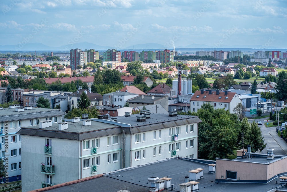Fototapeta premium Polish cityscape with apartment blocks and residential houses