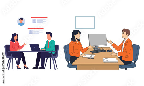 2d illustration modern job interview process