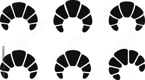 Set of minimalist black croissant french pastry silhouette vector icon