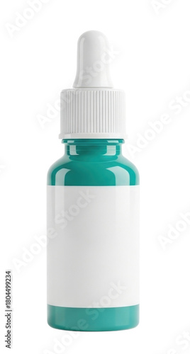 Teal Green Dropper Bottle with White Label Isolated Cutout Transparent PNG