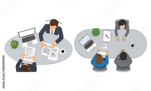 Job interview process top down 2d illustration