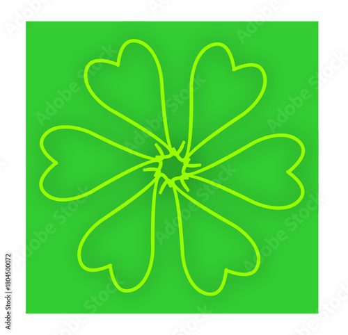 Tableau sur toile Glowing heart-shaped petals radiate from the center in a bright green mandala, creating a playful, vibrant, and uplifting floral symbol of joy