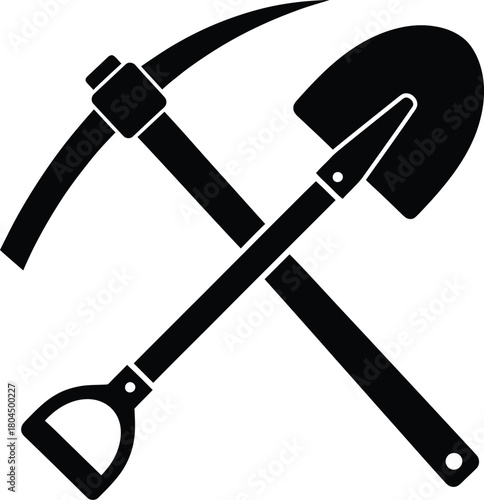 Pickaxe and shovel vector illustration mining tools equipment symbol eps silhouette
