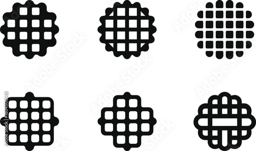 Set of minimalist black waffle breakfast pastry silhouette vector icon