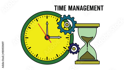 Minimal flat vector of two synchronized time watches symbolizing efficient time management, planning, productivity, and scheduling.