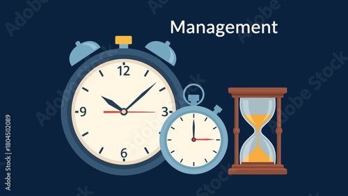 Minimal flat vector of two synchronized time watches symbolizing efficient time management, planning, productivity, and scheduling.