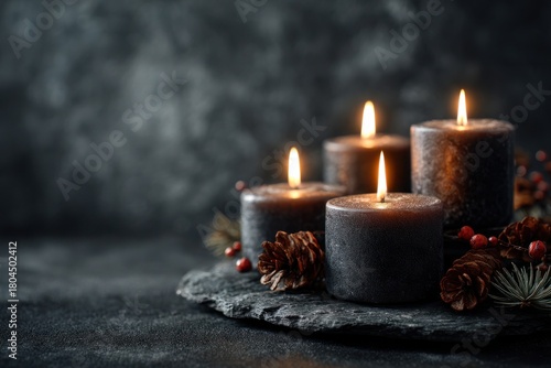 First Advent Candle on Dark Stone