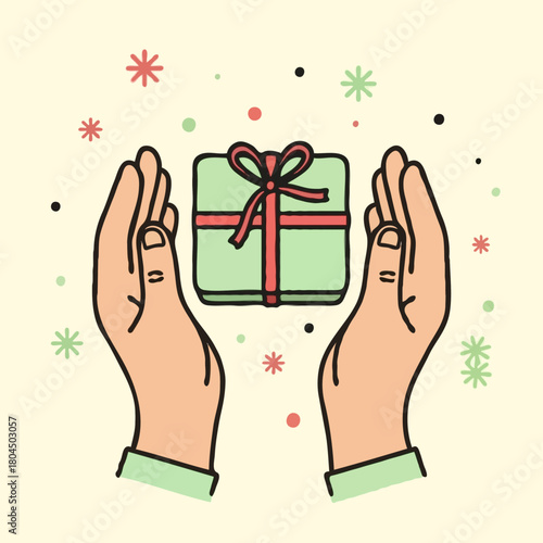 hand holding gift box vector