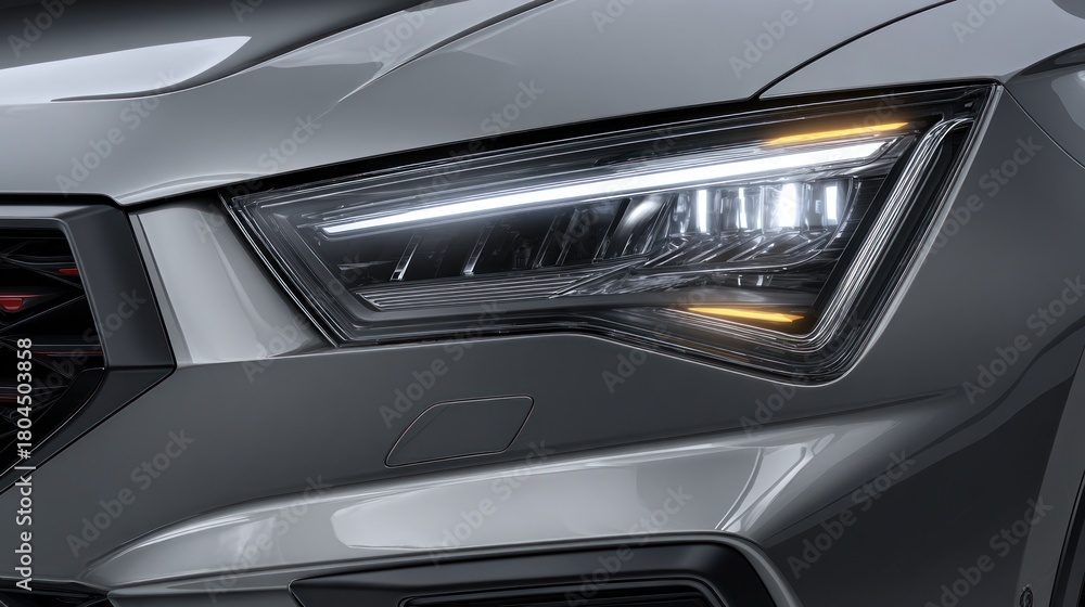 Fototapeta premium Car headlight detail closeup modern automotive design and technology