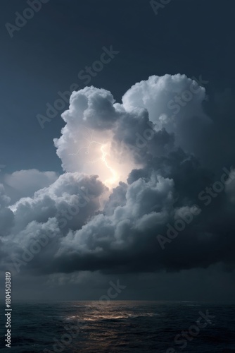 Wallpaper Mural Dramatic lightning storm illuminating dark thunderclouds over the ocean at night Torontodigital.ca